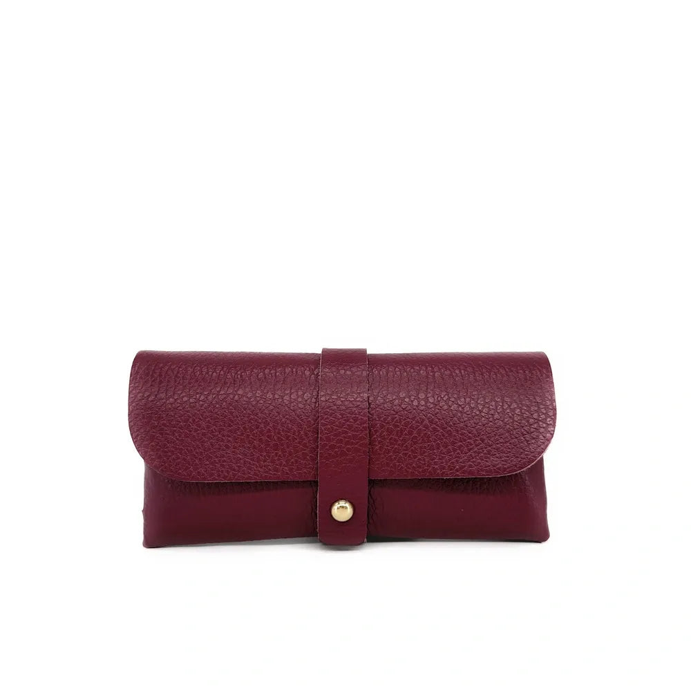 Etui à lunettes en cuir grainé LUMOS Rouge bordeaux