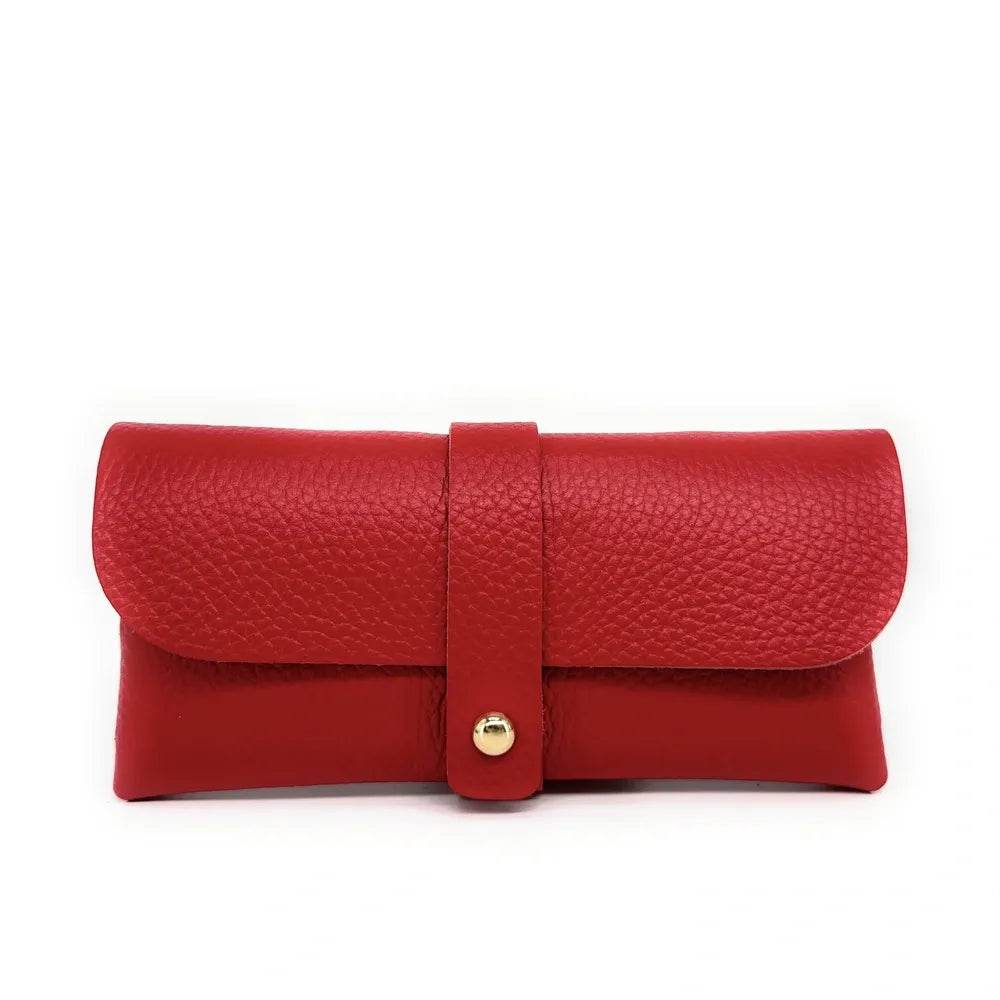 Etui à lunettes en cuir grainé LUMOS Rouge garance