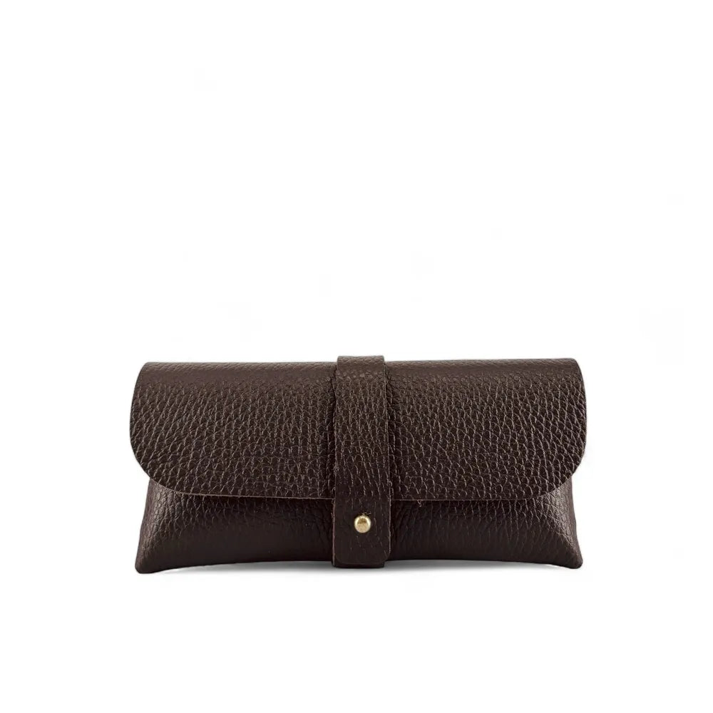 Etui à lunettes en cuir grainé LUMOS Chocolat