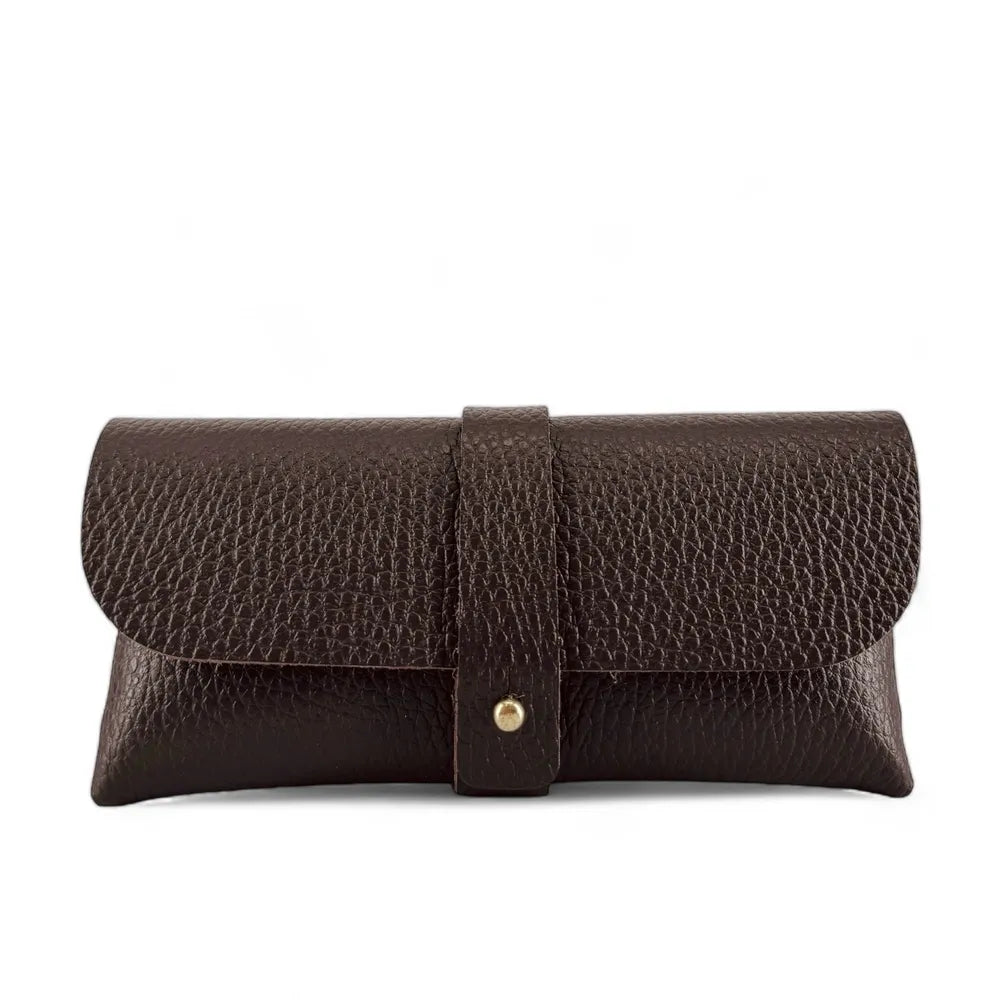 Etui à lunettes en cuir grainé LUMOS Chocolat