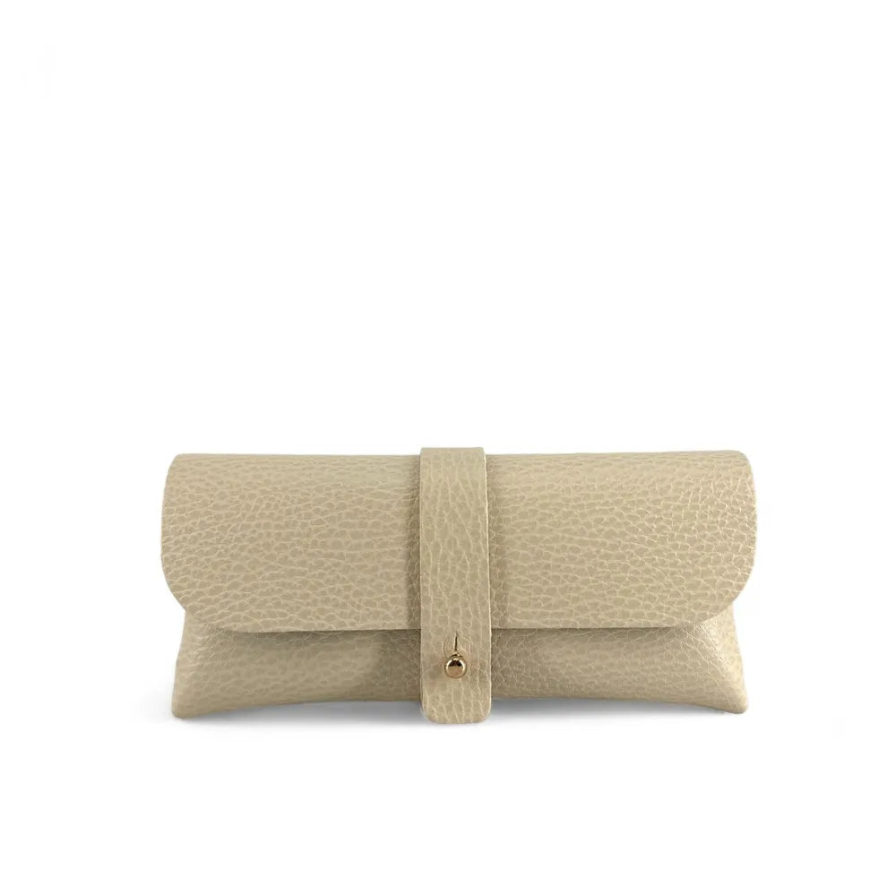 Etui à lunettes en cuir grainé LUMOS Beige crème