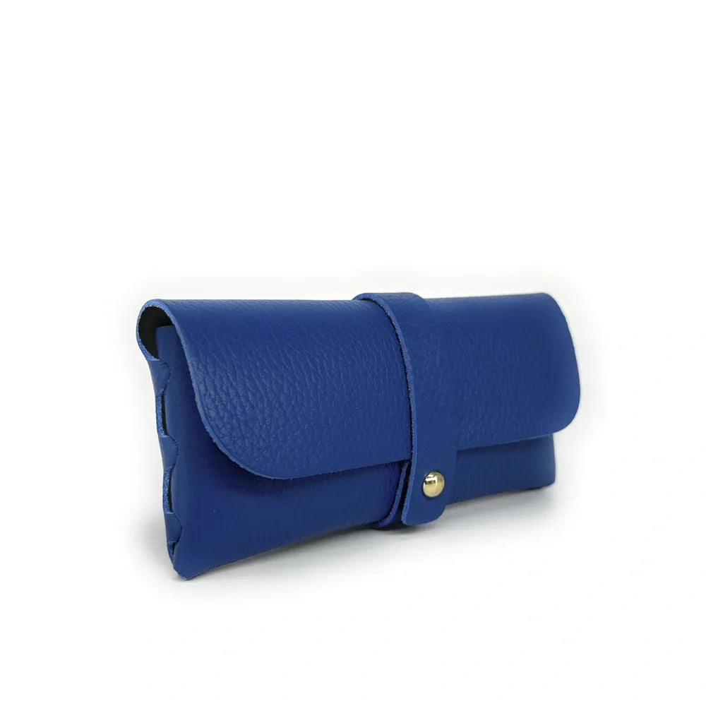 Etui à lunettes en cuir grainé LUMOS Bleu roi