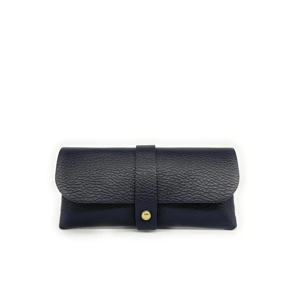 Etui à lunettes en cuir grainé LUMOS Bleu marine