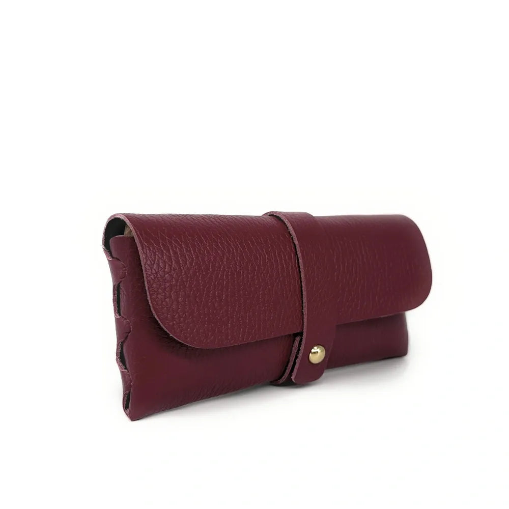 Etui à lunettes en cuir grainé LUMOS Rouge bordeaux