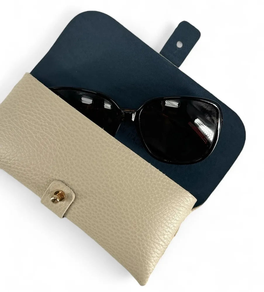 Etui à lunettes en cuir grainé LUMOS Beige crème