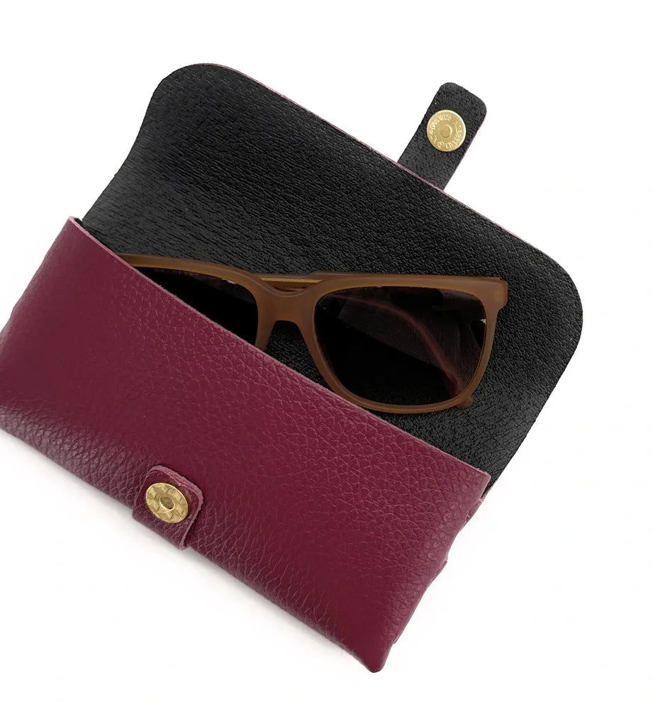 Etui à lunettes en cuir grainé LUMOS Rouge bordeaux