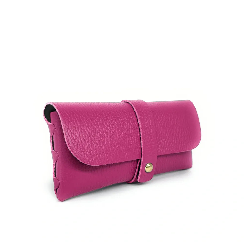 Etui à lunettes en cuir grainé LUMOS Rose fuchsia