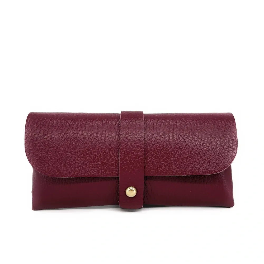 Etui à lunettes en cuir grainé LUMOS Rouge bordeaux