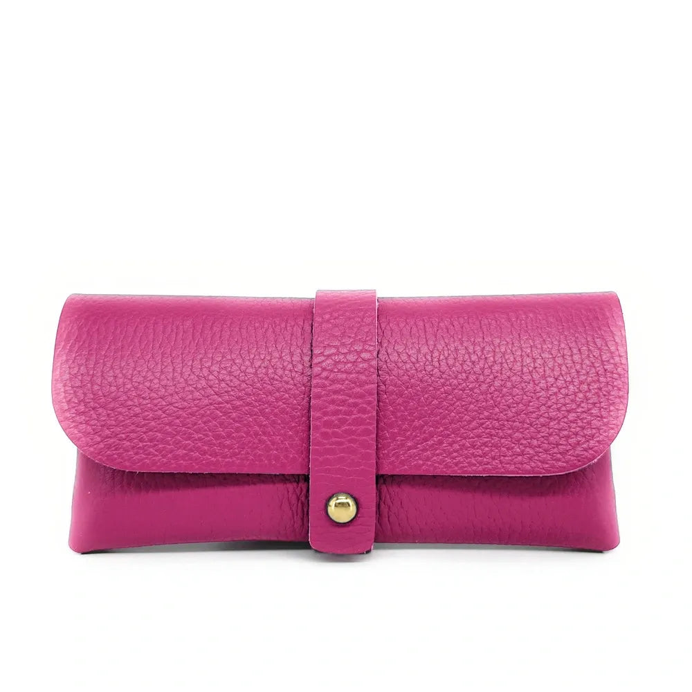 Etui à lunettes en cuir grainé LUMOS Rose fuchsia