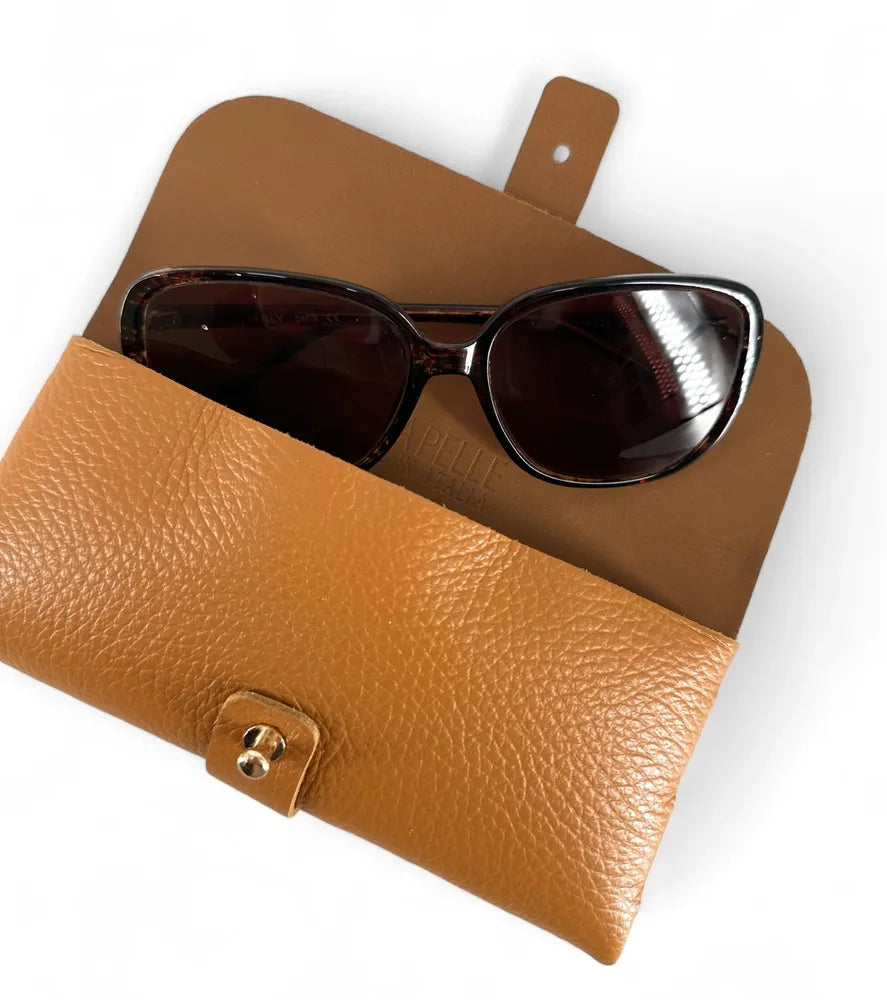 Etui à lunettes en cuir grainé LUMOS Camel