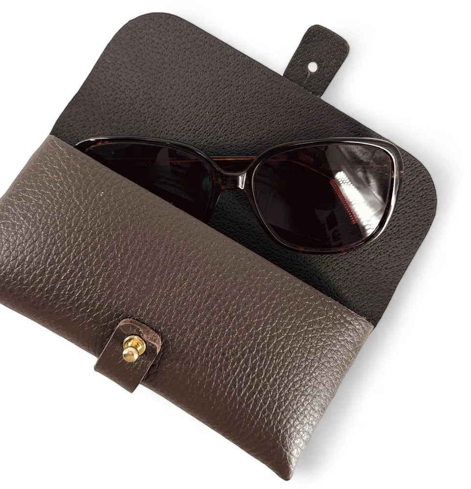 Etui à lunettes en cuir grainé LUMOS Chocolat