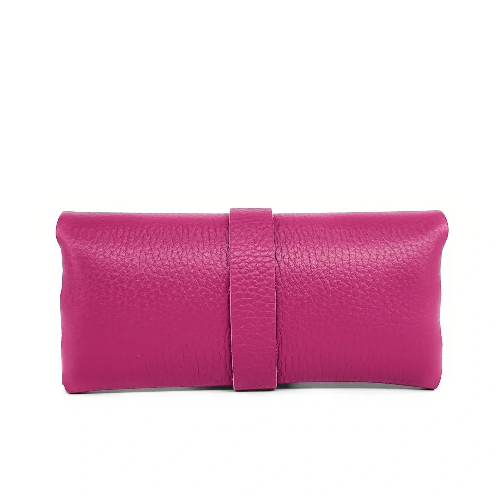 Etui à lunettes en cuir grainé LUMOS Rose fuchsia