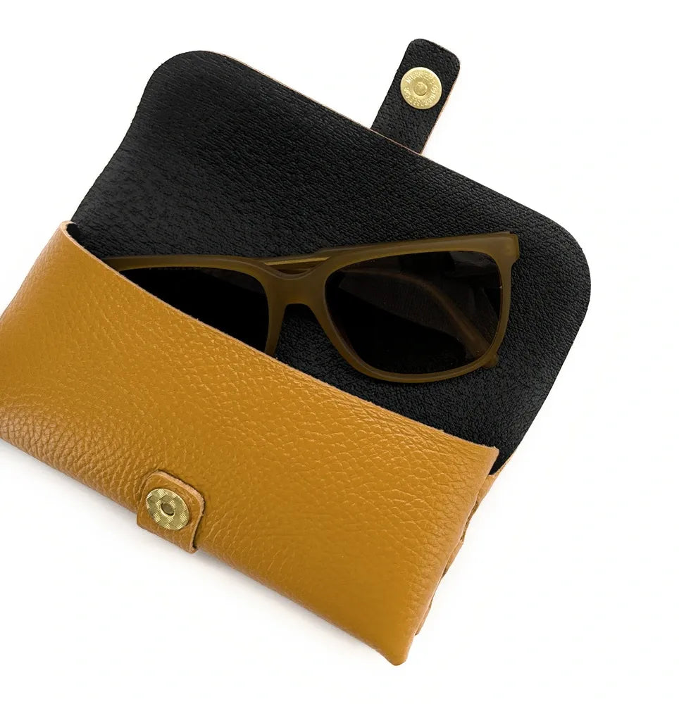 Etui à lunettes en cuir grainé LUMOS Jaune Moutarde