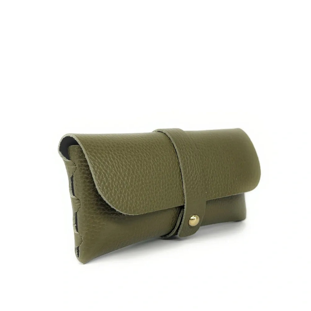 Etui à lunettes en cuir grainé LUMOS Kaki