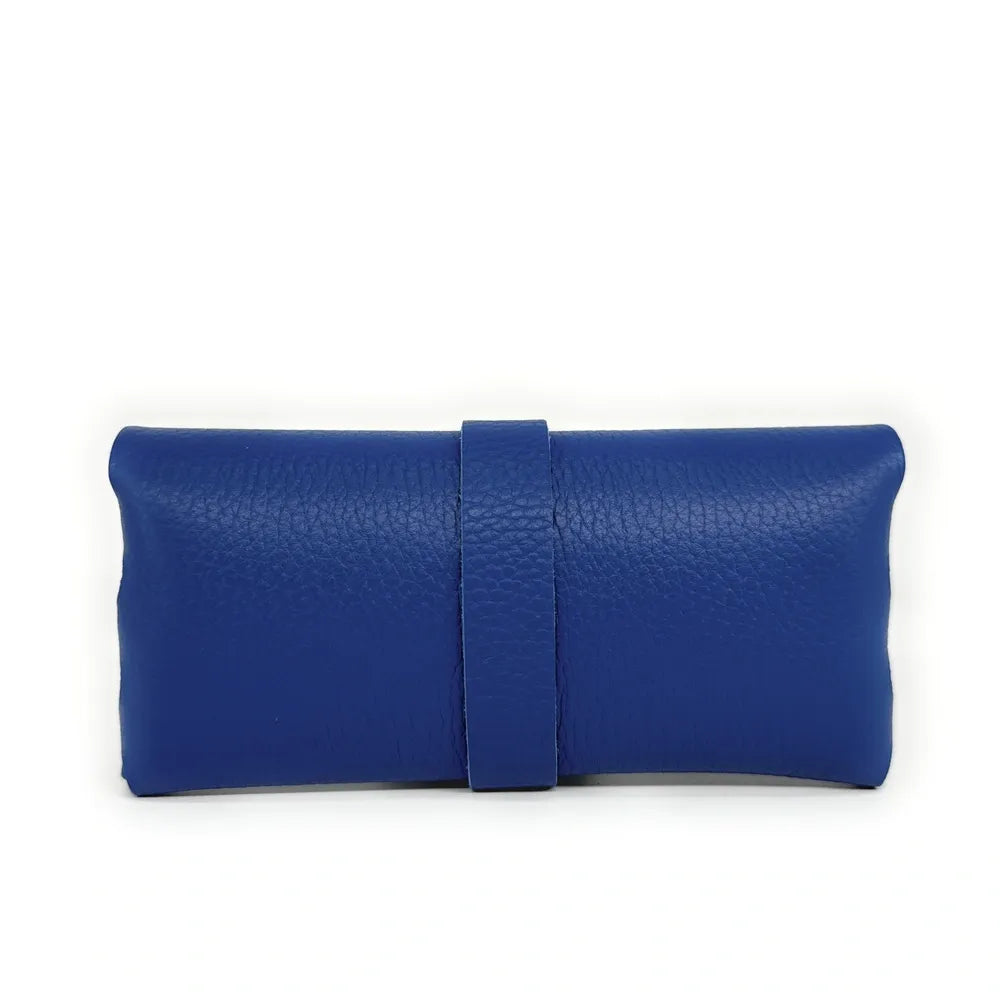 Etui à lunettes en cuir grainé LUMOS Bleu roi