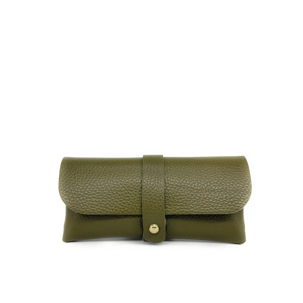 Etui à lunettes en cuir grainé LUMOS Kaki