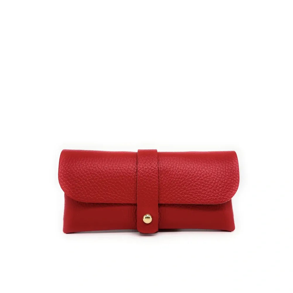 Etui à lunettes en cuir grainé LUMOS Rouge garance