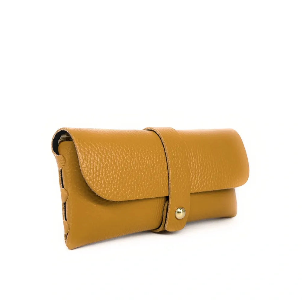 Etui à lunettes en cuir grainé LUMOS Jaune Moutarde
