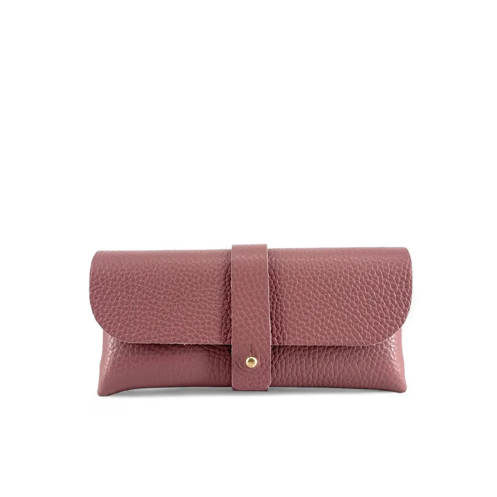 Etui à lunettes en cuir grainé LUMOS Rose poudre