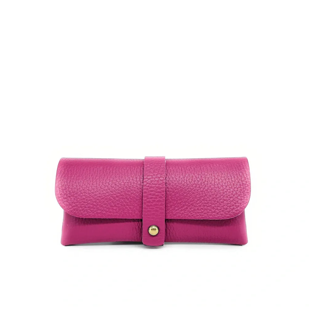 Etui à lunettes en cuir grainé LUMOS Rose fuchsia