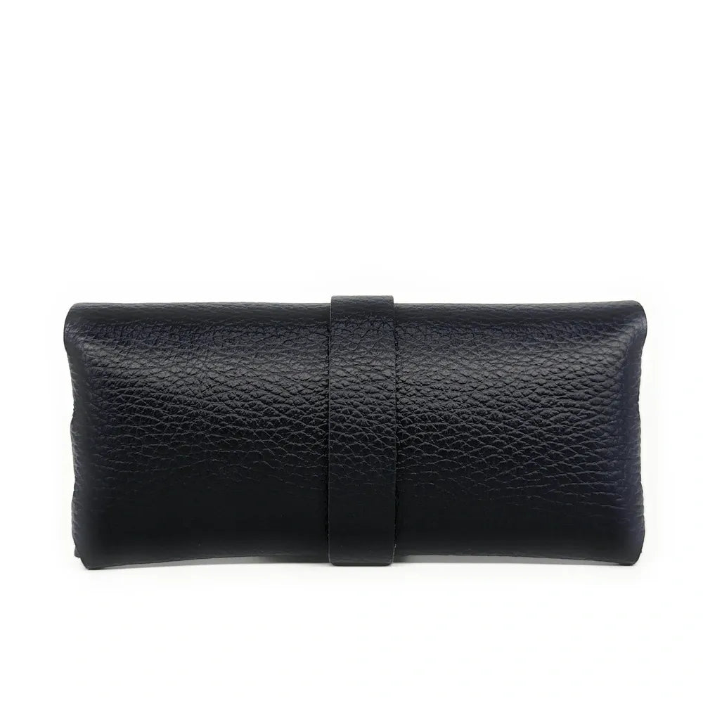 Etui à lunettes en cuir grainé LUMOS Bleu marine
