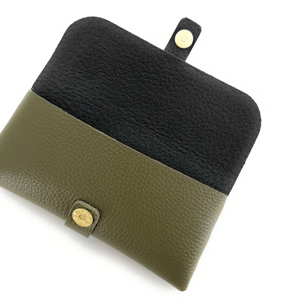 Etui à lunettes en cuir grainé LUMOS Kaki