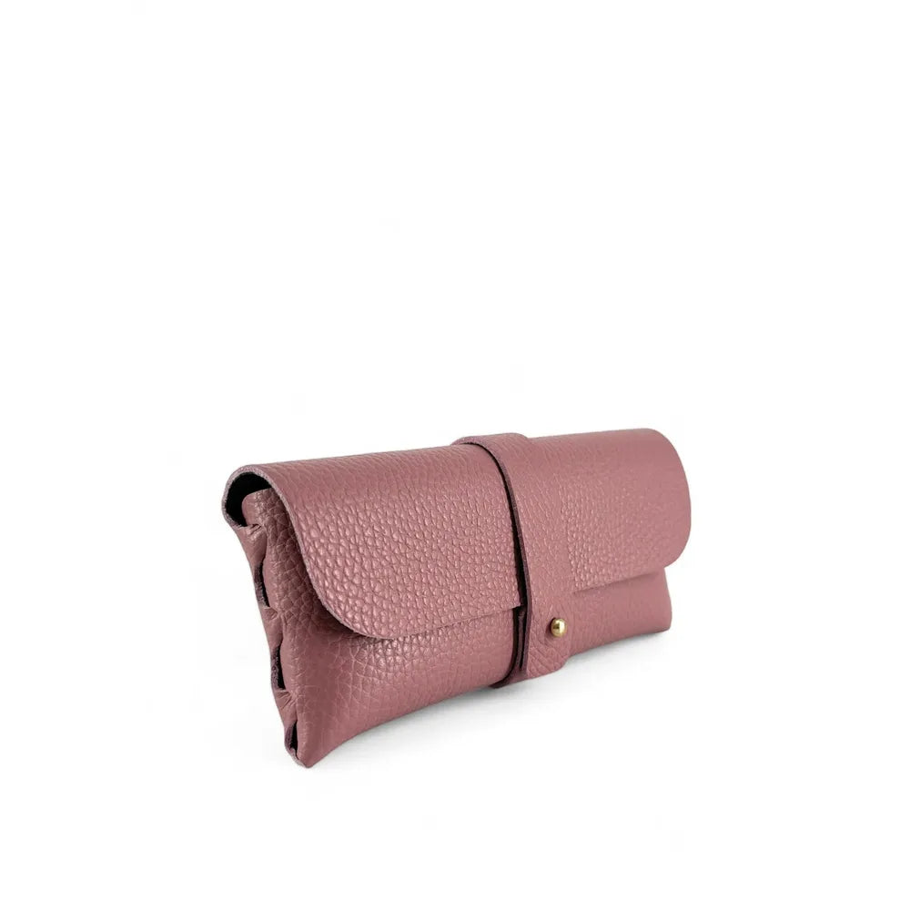 Etui à lunettes en cuir grainé LUMOS Rose poudre