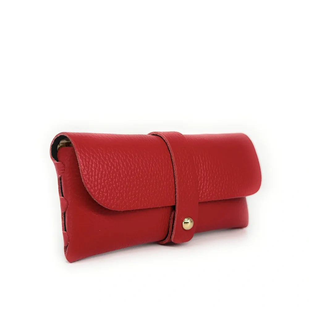 Etui à lunettes en cuir grainé LUMOS Rouge garance