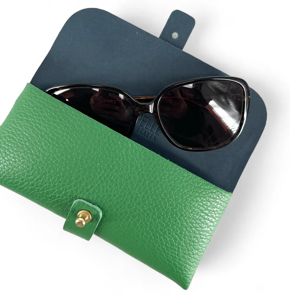 Etui à lunettes en cuir grainé LUMOS Vert anglais