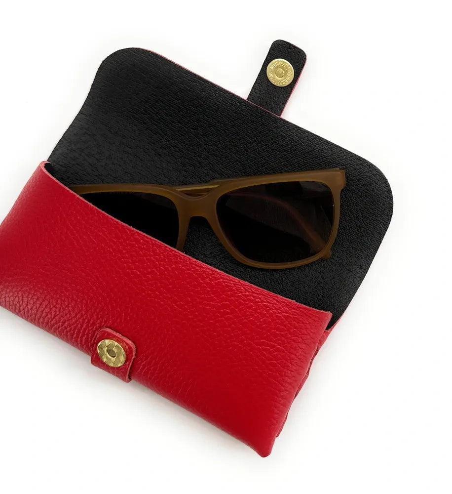 Etui à lunettes en cuir grainé LUMOS Rouge garance