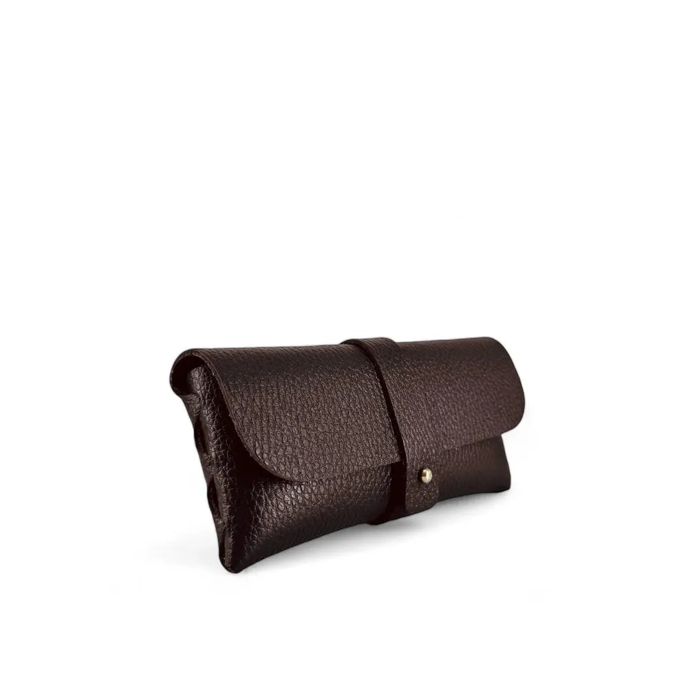 Etui à lunettes en cuir grainé LUMOS Chocolat