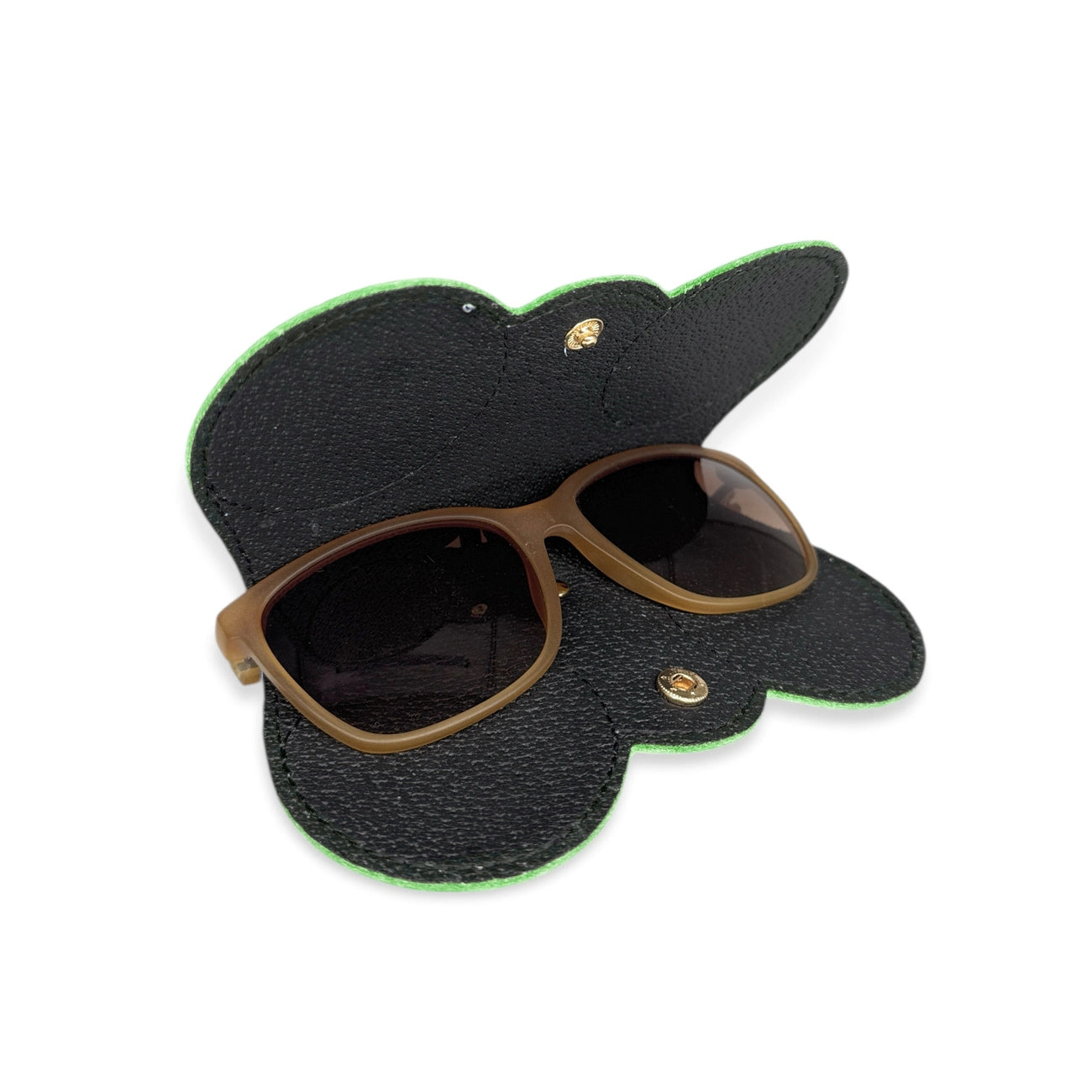 Etui à lunettes en cuir grainé PEANUT Vert anglais