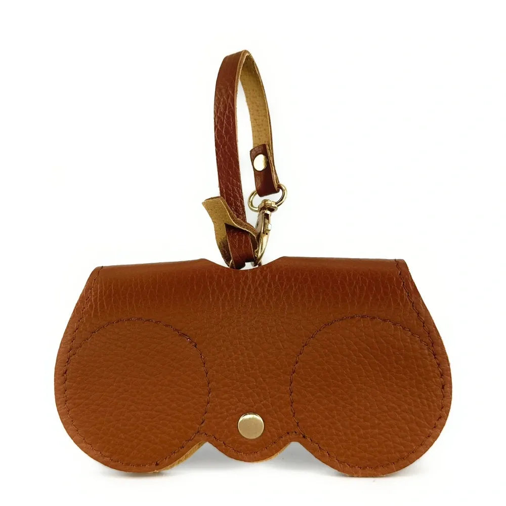 Etui à lunettes en cuir grainé PEANUT Cognac