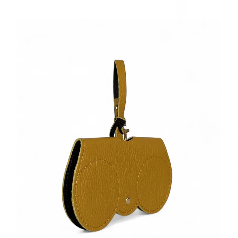 Etui à lunettes en cuir grainé PEANUT Jaune Moutarde