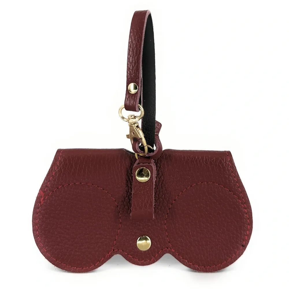 Etui à lunettes en cuir grainé PEANUT Rouge foncé