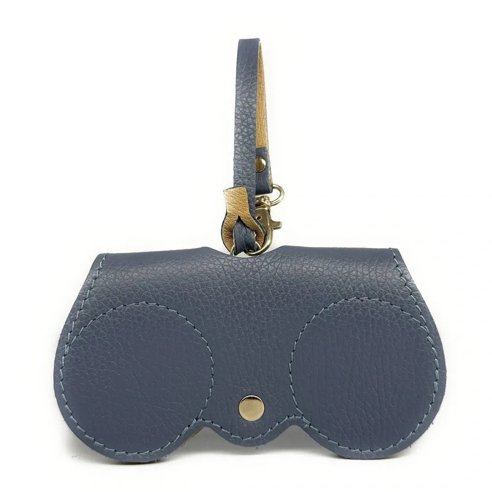 Etui à lunettes en cuir grainé PEANUT Bleu glacier