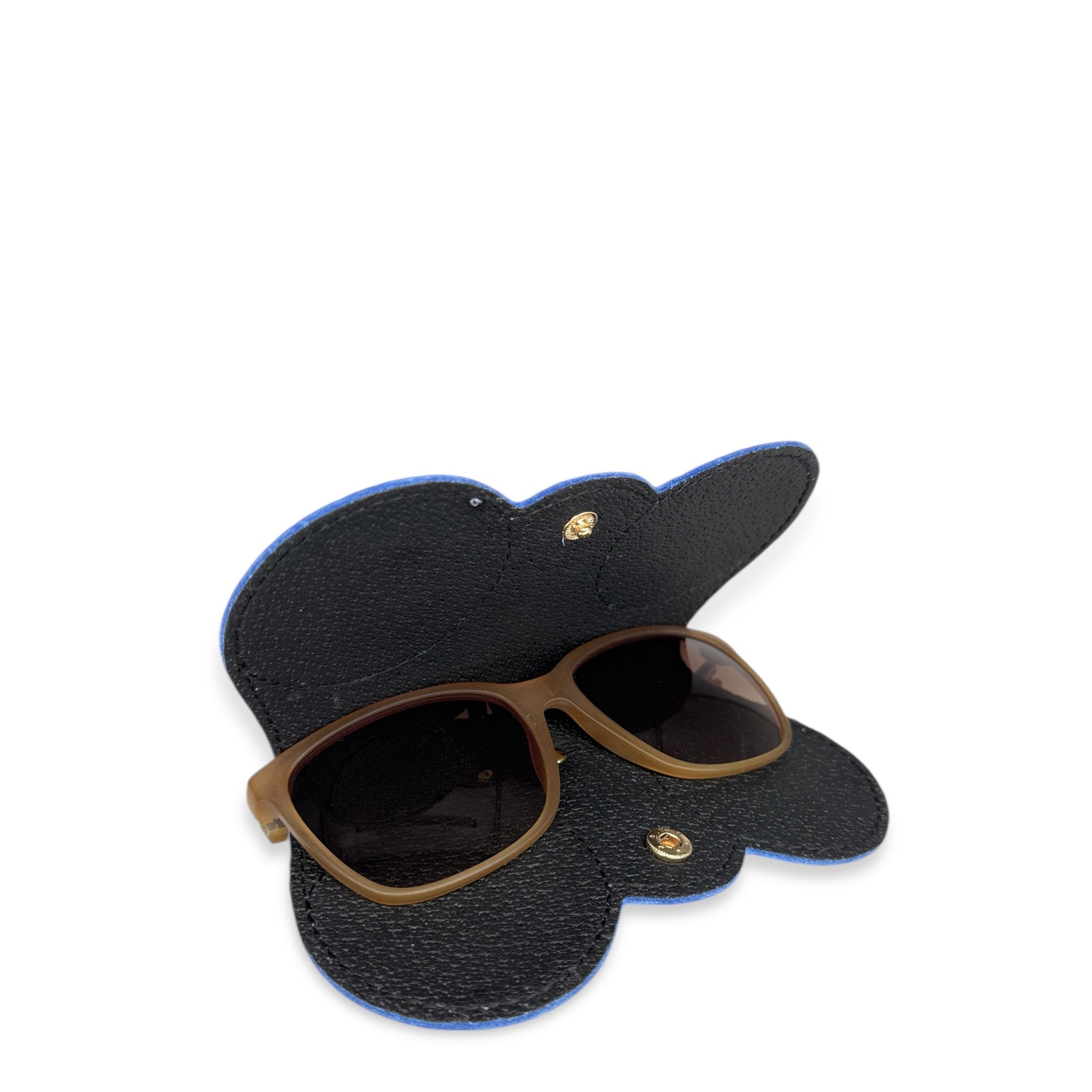 Etui à lunettes en cuir grainé PEANUT Bleu denim