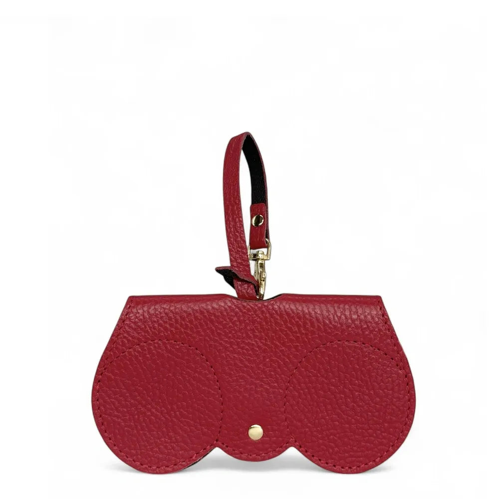 Etui à lunettes en cuir grainé PEANUT Rouge magenta