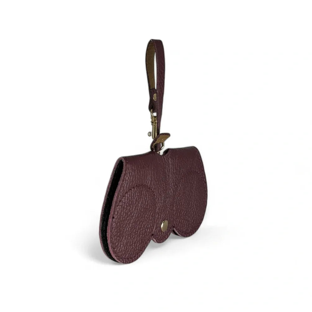 Etui à lunettes en cuir grainé PEANUT Rouge bordeaux