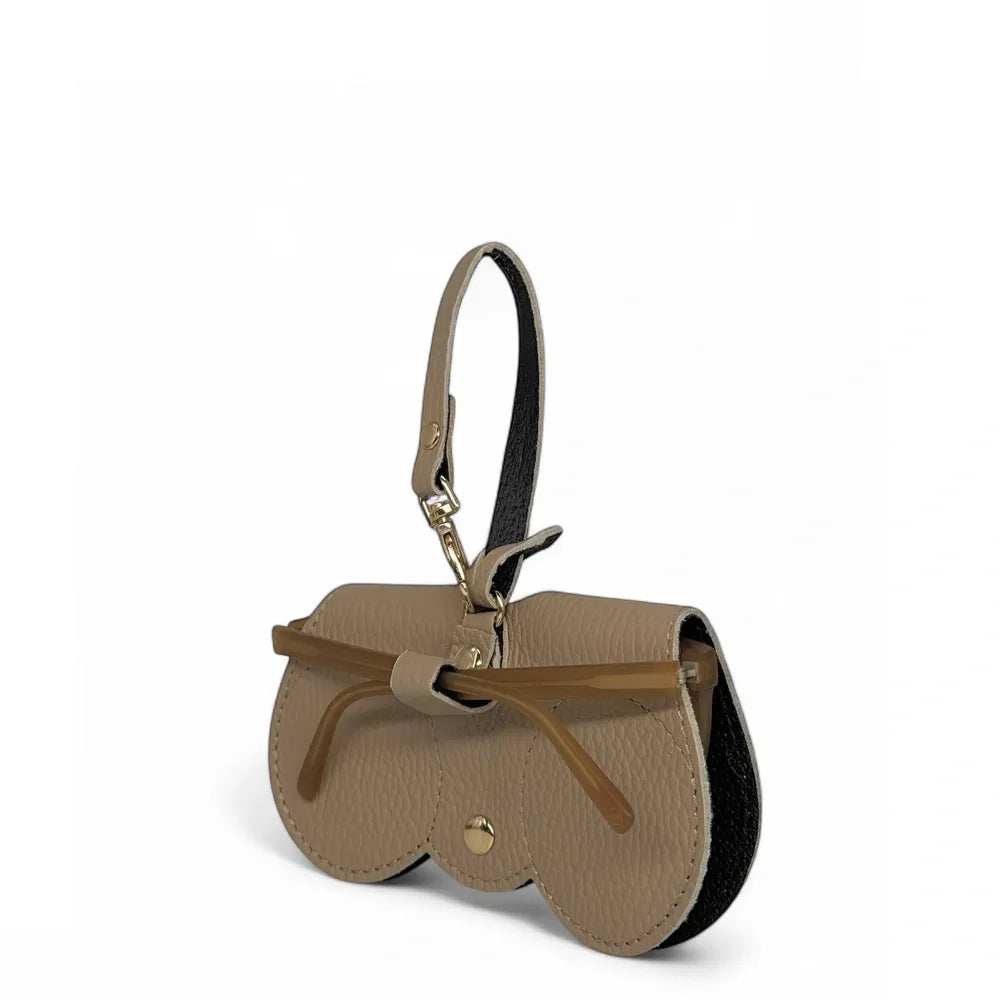 Etui à lunettes en cuir grainé PEANUT Taupe foncé