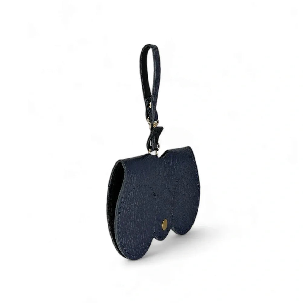 Etui à lunettes en cuir grainé PEANUT Bleu marine