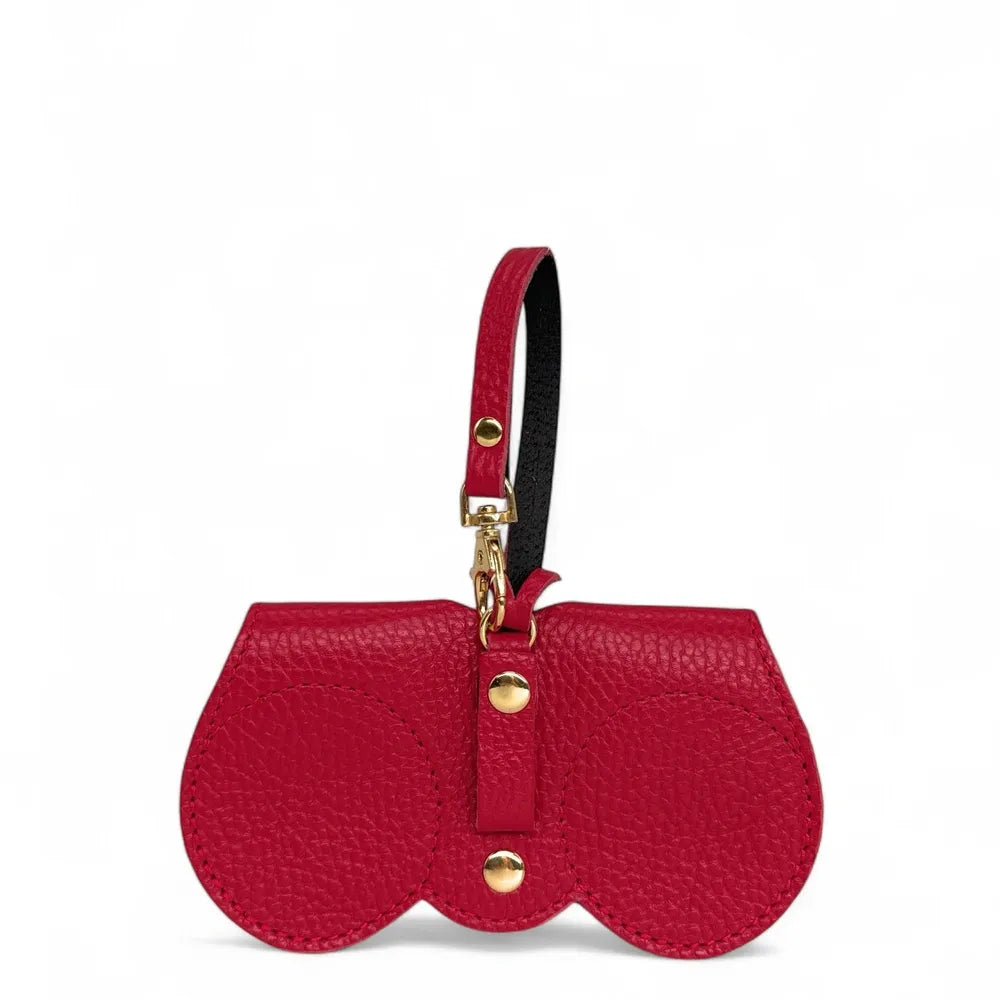 Etui à lunettes en cuir grainé PEANUT Rouge magenta