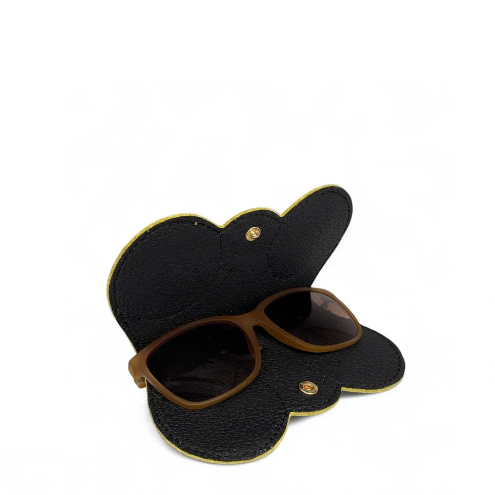 Etui à lunettes en cuir grainé PEANUT Jaune Moutarde