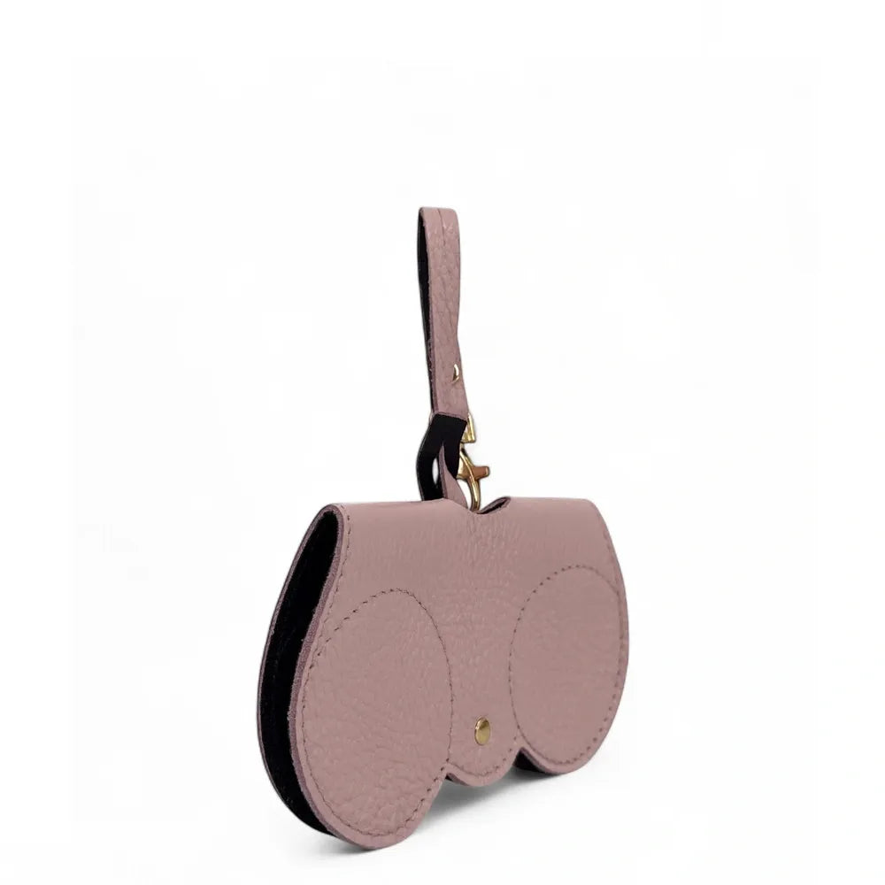 Etui à lunettes en cuir grainé PEANUT Rose poudre