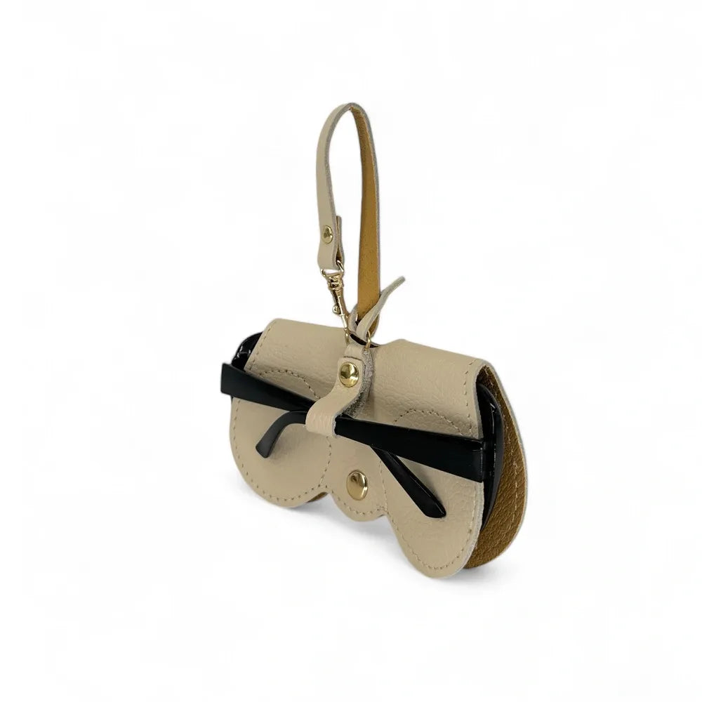 Etui à lunettes en cuir grainé PEANUT Taupe clair