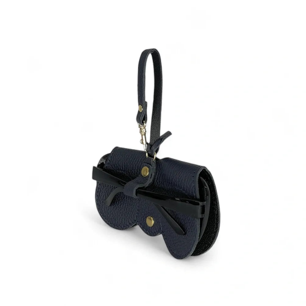 Etui à lunettes en cuir grainé PEANUT Bleu marine