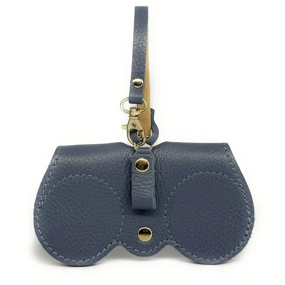 Etui à lunettes en cuir grainé PEANUT Bleu glacier