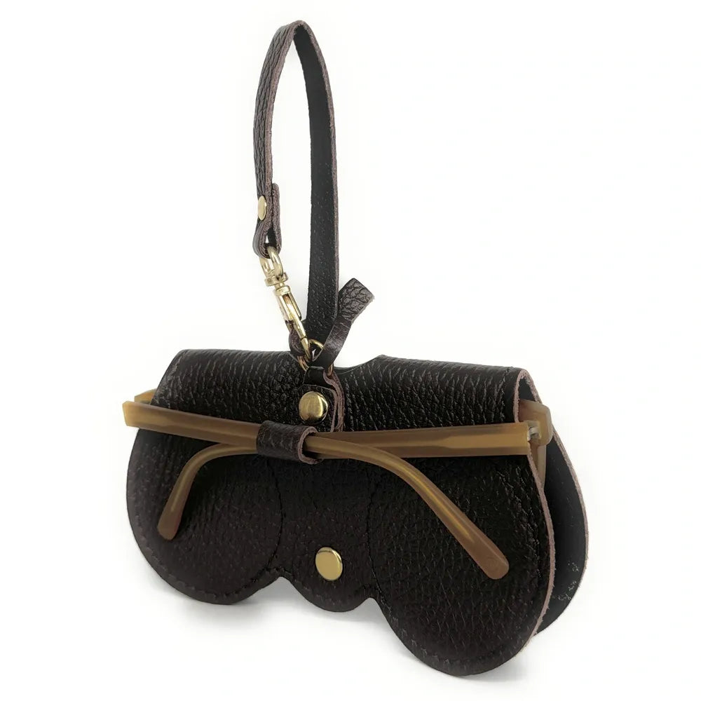 Etui à lunettes en cuir grainé PEANUT Chocolat