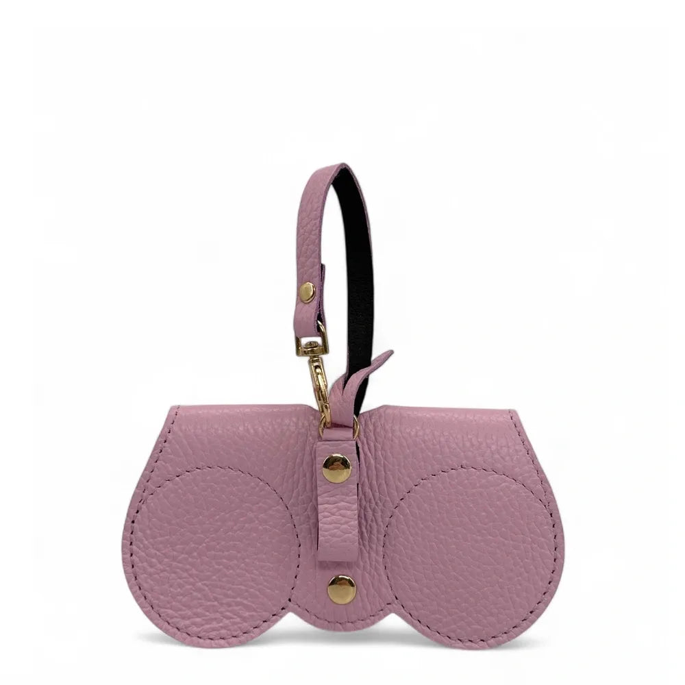 Etui à lunettes en cuir grainé PEANUT Rose bonbon