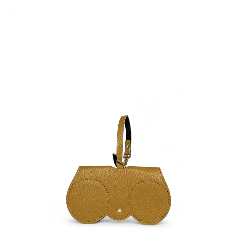 Etui à lunettes en cuir grainé PEANUT Jaune Moutarde